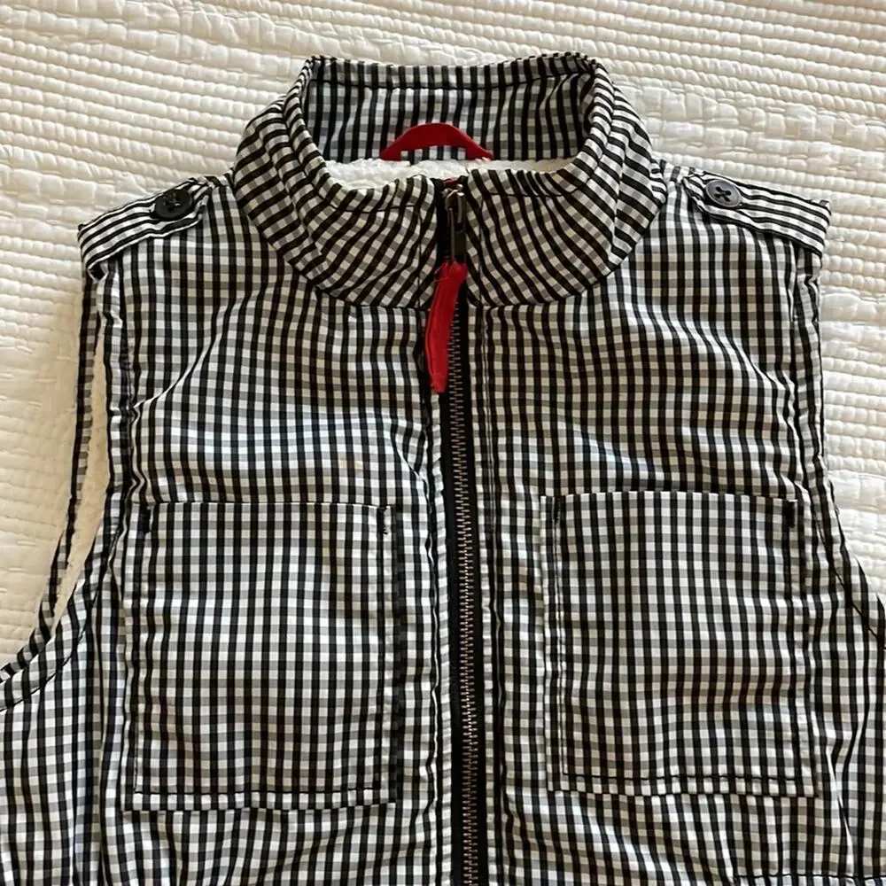 Gap Kids Girls Gingham Sherpa Lined Vest